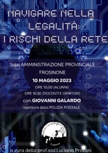 Locandina per l’evento sulla legalità in rete maggio 2023 