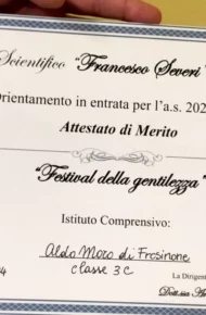 attestato della premiazione del festival della gentilezza2024